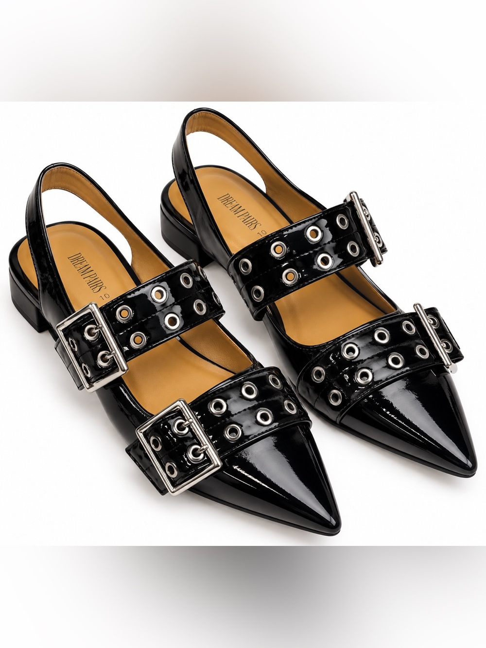 Dream Pairs Black Patent Mary Jane Flats Women’s 10 Double Buckle Grommet Punk